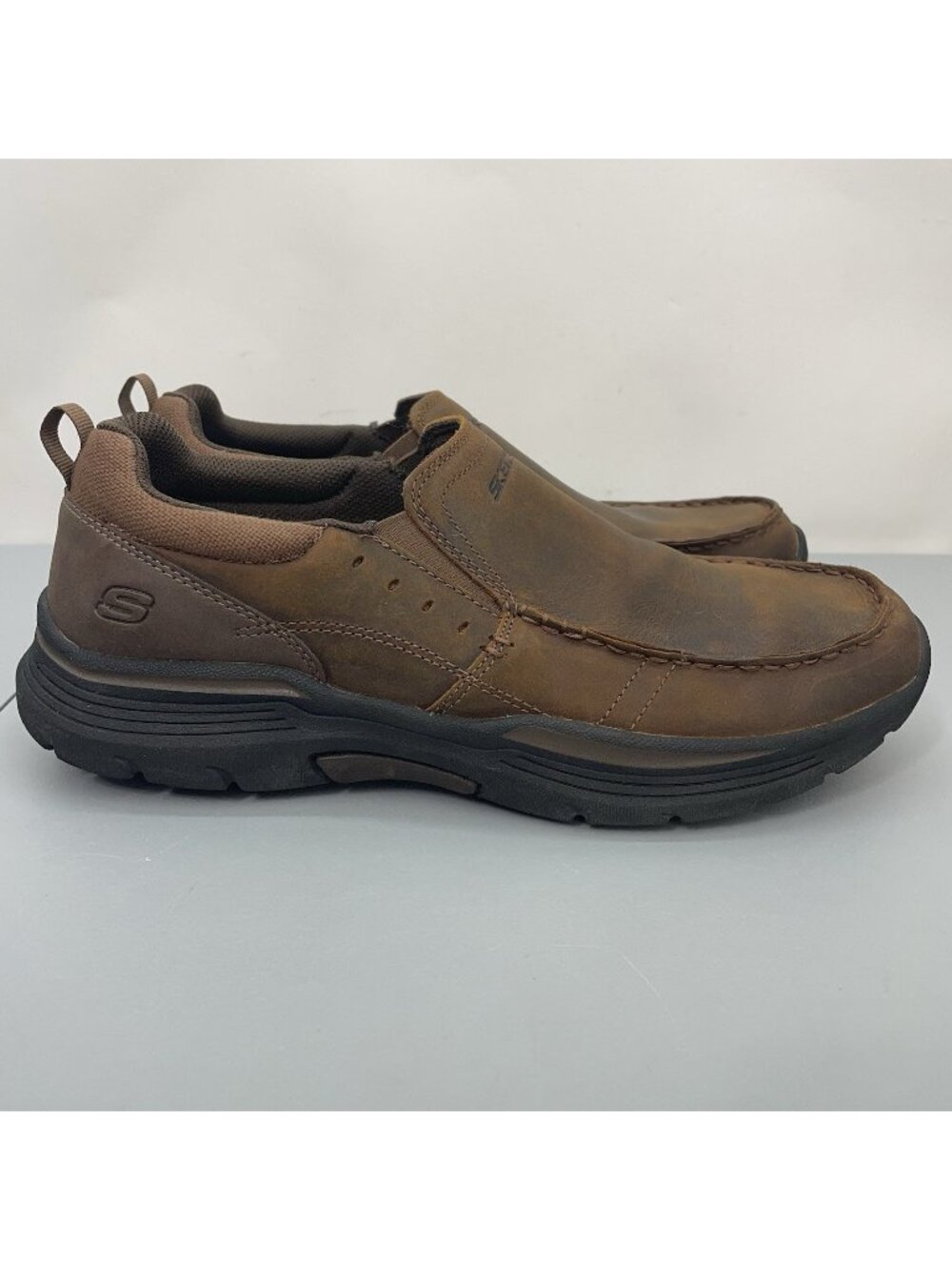 Skechers Expended Seveno Loafers Shoes Comfort Distressed Leather Brown Mens 11